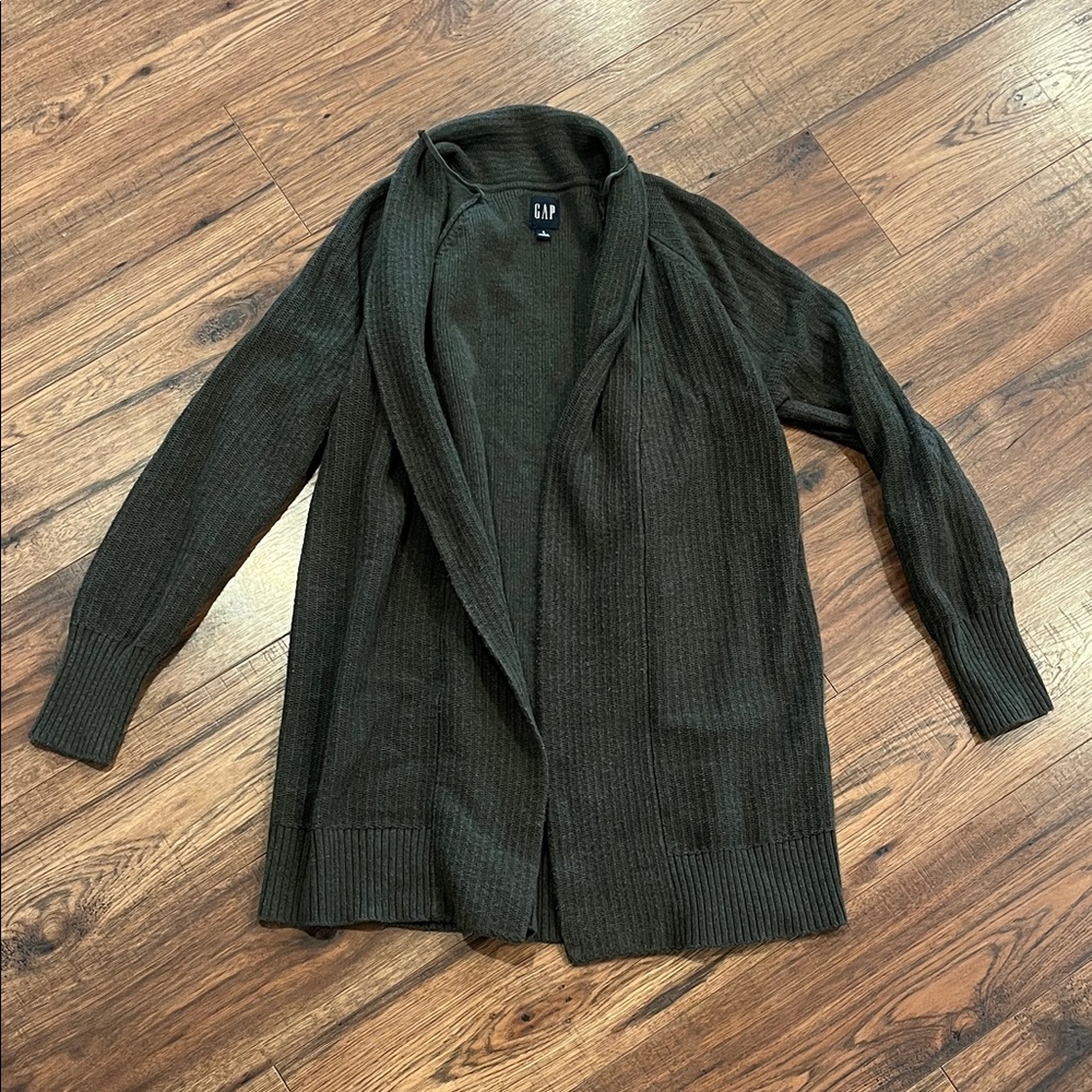 GAP Women's Dark Olive Open-Front Ribbed Cardigan